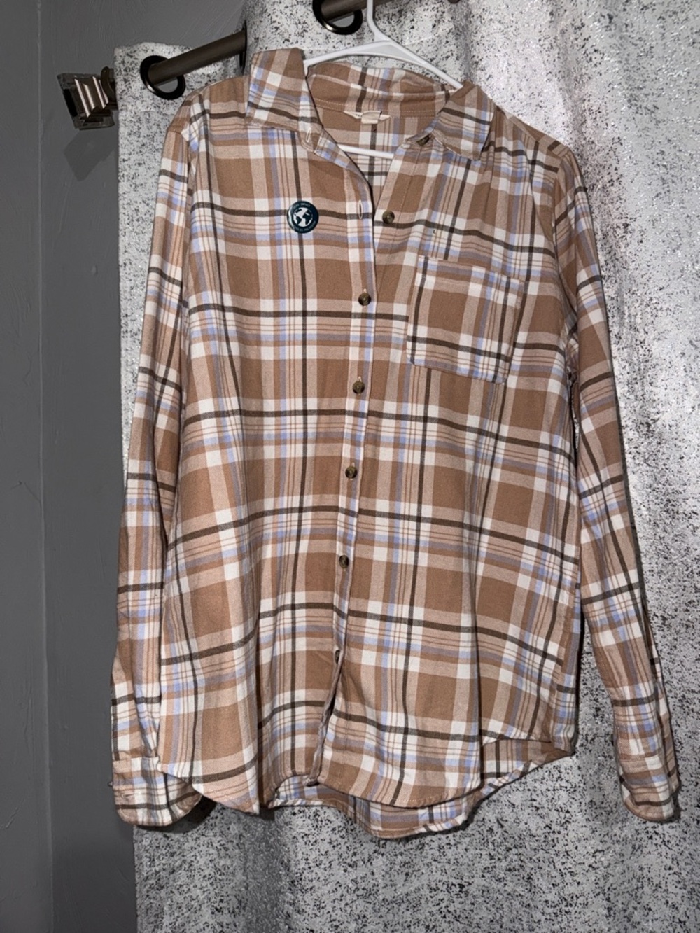 Aeropostale Tan and White Plaid Button-Down Shirt